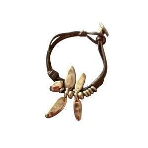 Uno de 50 Brown Leather Silver Dragonfly Bracelet